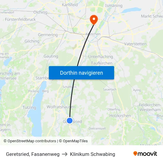Geretsried, Fasanenweg to Klinikum Schwabing map