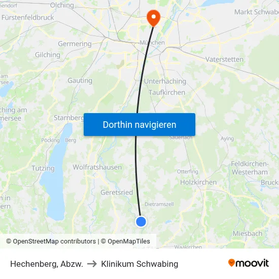 Hechenberg, Abzw. to Klinikum Schwabing map