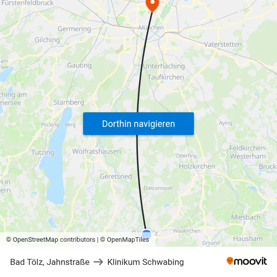 Bad Tölz, Jahnstraße to Klinikum Schwabing map