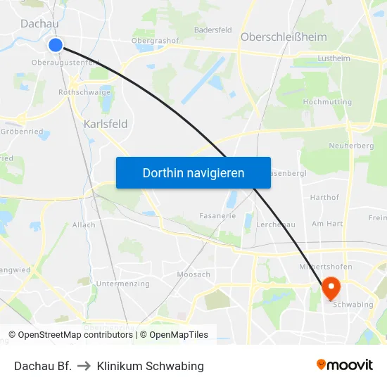 Dachau Bf. to Klinikum Schwabing map