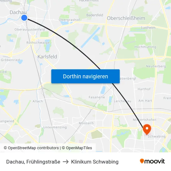 Dachau, Frühlingstraße to Klinikum Schwabing map