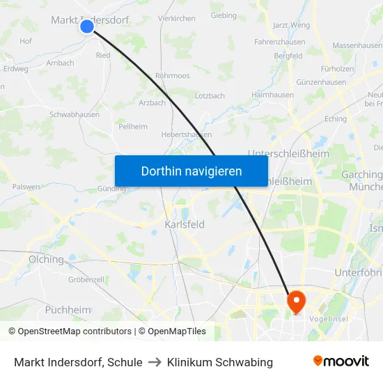 Markt Indersdorf, Schule to Klinikum Schwabing map