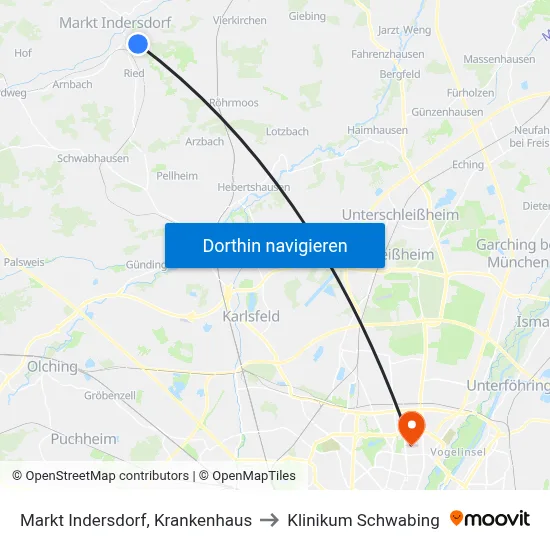 Markt Indersdorf, Krankenhaus to Klinikum Schwabing map