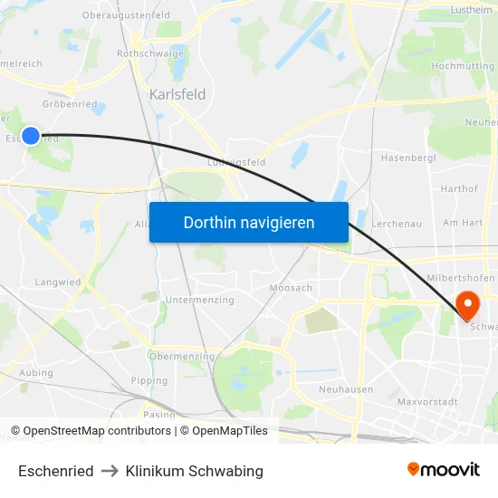 Eschenried to Klinikum Schwabing map