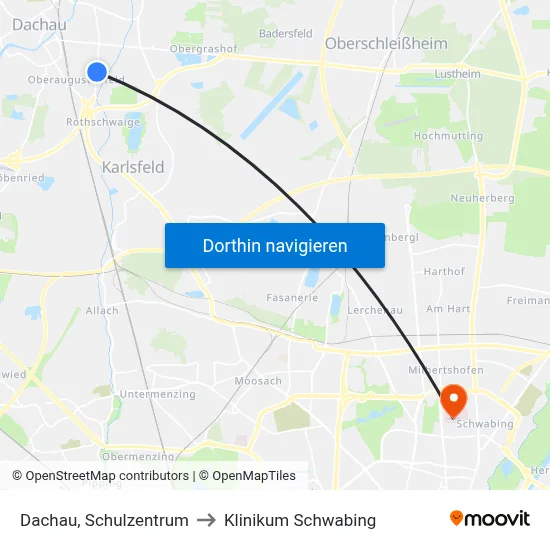 Dachau, Schulzentrum to Klinikum Schwabing map