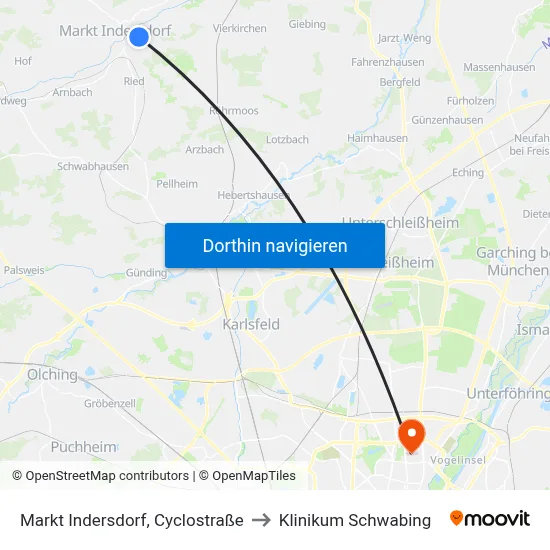 Markt Indersdorf, Cyclostraße to Klinikum Schwabing map