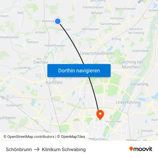 Schönbrunn to Klinikum Schwabing map