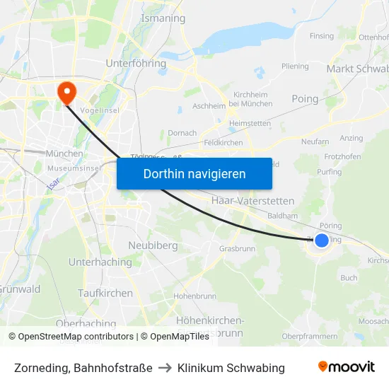 Zorneding, Bahnhofstraße to Klinikum Schwabing map