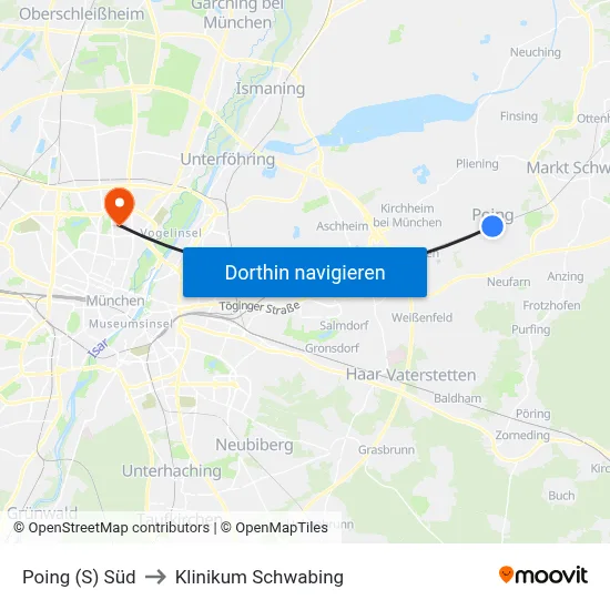 Poing (S) Süd to Klinikum Schwabing map