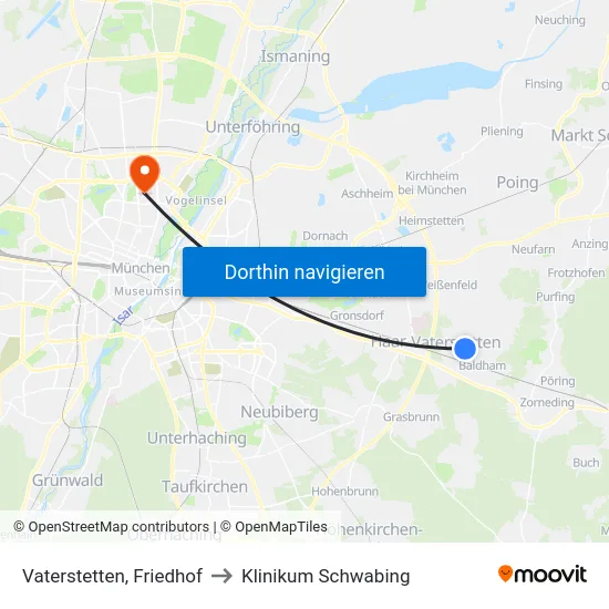 Vaterstetten, Friedhof to Klinikum Schwabing map
