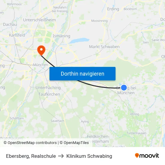 Ebersberg, Realschule to Klinikum Schwabing map