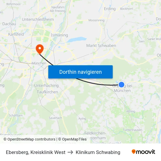 Ebersberg, Kreisklinik West to Klinikum Schwabing map