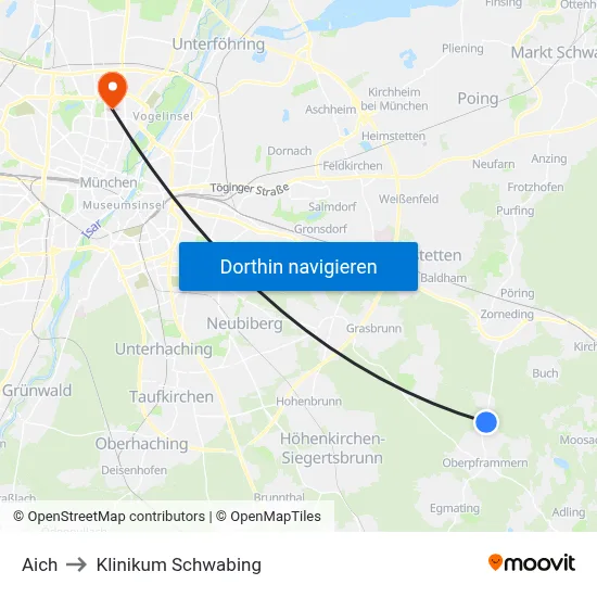Aich to Klinikum Schwabing map