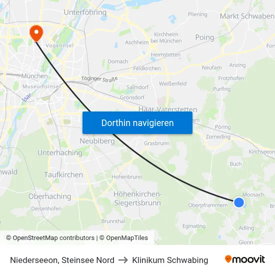 Niederseeon, Steinsee Nord to Klinikum Schwabing map