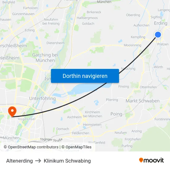 Altenerding to Klinikum Schwabing map