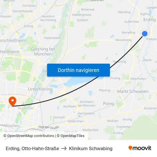 Erding, Otto-Hahn-Straße to Klinikum Schwabing map