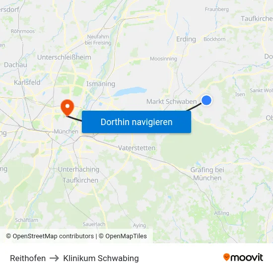 Reithofen to Klinikum Schwabing map