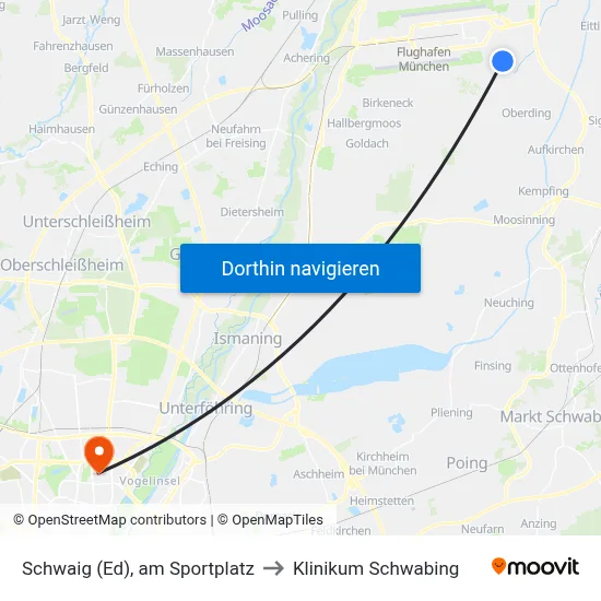 Schwaig (Ed), am Sportplatz to Klinikum Schwabing map