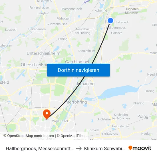 Hallbergmoos, Messerschmittstr to Klinikum Schwabing map
