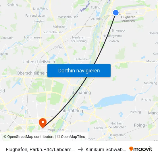 Flughafen, Parkh.P44/Labcampus to Klinikum Schwabing map