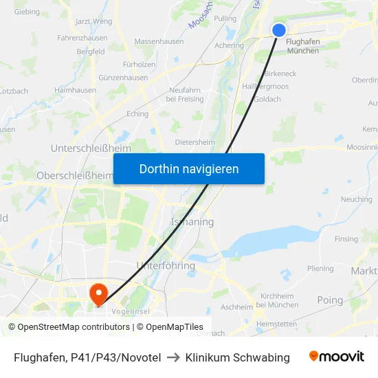 Flughafen, P41/P43/Novotel to Klinikum Schwabing map
