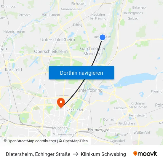 Dietersheim, Echinger Straße to Klinikum Schwabing map
