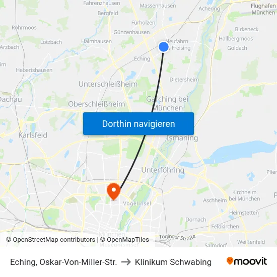 Eching, Oskar-Von-Miller-Str. to Klinikum Schwabing map