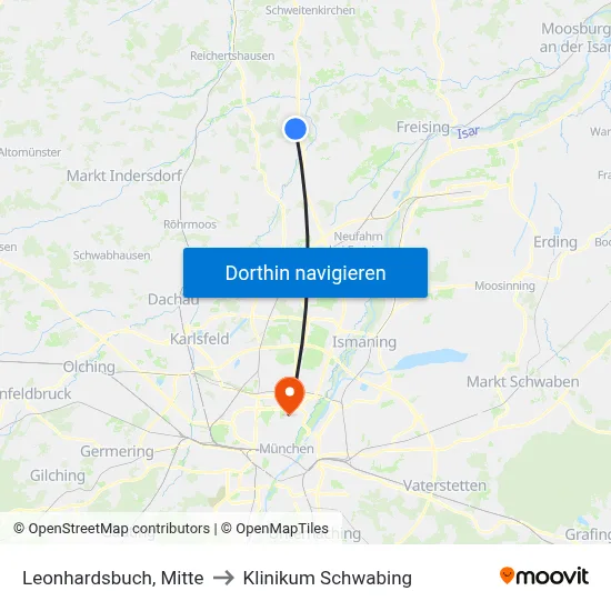 Leonhardsbuch, Mitte to Klinikum Schwabing map