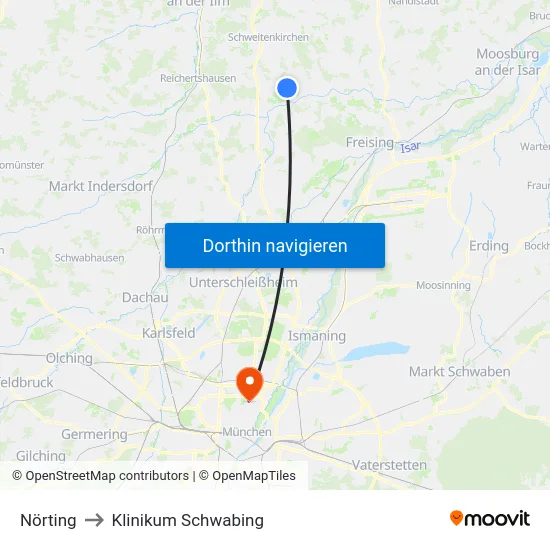 Nörting to Klinikum Schwabing map