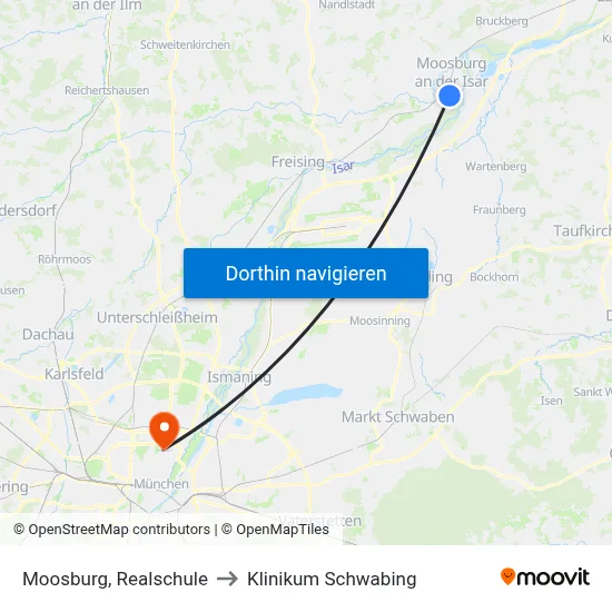 Moosburg, Realschule to Klinikum Schwabing map