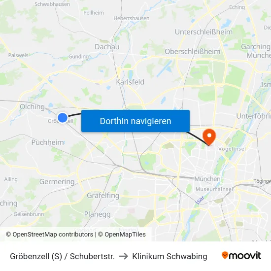 Gröbenzell (S) / Schubertstr. to Klinikum Schwabing map