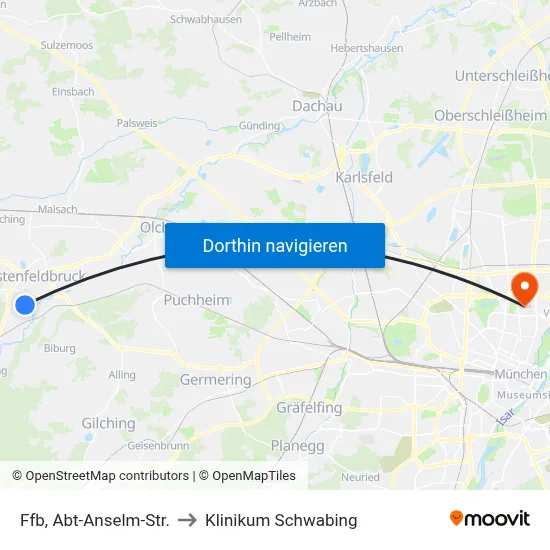 Ffb, Abt-Anselm-Str. to Klinikum Schwabing map