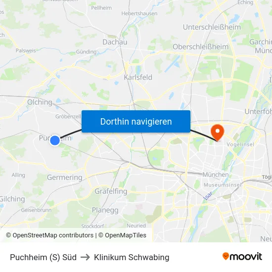 Puchheim (S) Süd to Klinikum Schwabing map