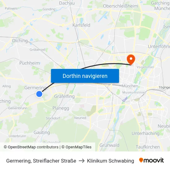 Germering, Streiflacher Straße to Klinikum Schwabing map