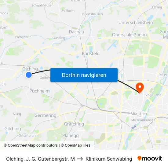 Olching, J.-G.-Gutenbergstr. M to Klinikum Schwabing map