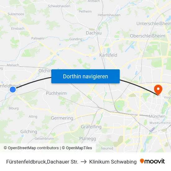 Fürstenfeldbruck,Dachauer Str. to Klinikum Schwabing map