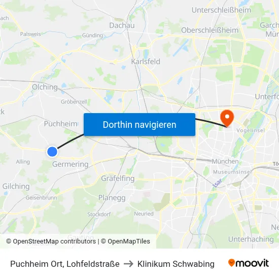 Puchheim Ort, Lohfeldstraße to Klinikum Schwabing map