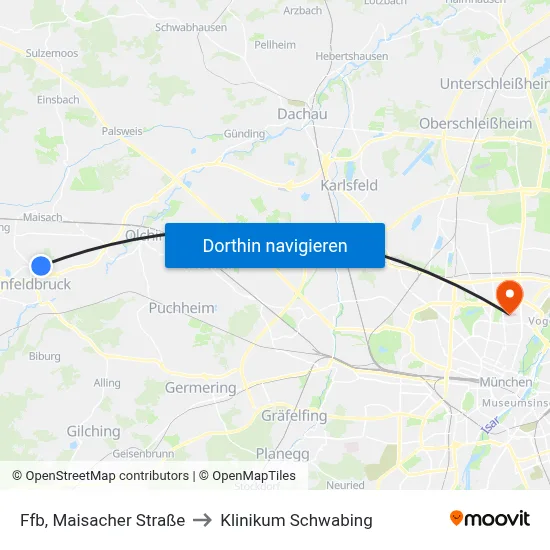 Ffb, Maisacher Straße to Klinikum Schwabing map