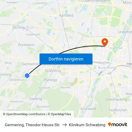 Germering, Theodor-Heuss-Str. to Klinikum Schwabing map