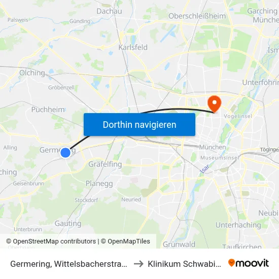 Germering, Wittelsbacherstraße to Klinikum Schwabing map