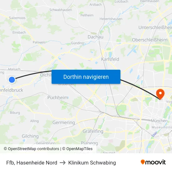 Ffb, Hasenheide Nord to Klinikum Schwabing map