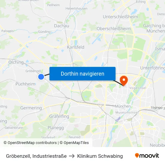 Gröbenzell, Industriestraße to Klinikum Schwabing map