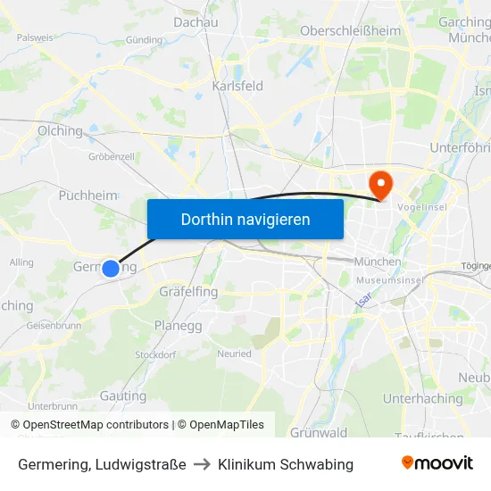 Germering, Ludwigstraße to Klinikum Schwabing map