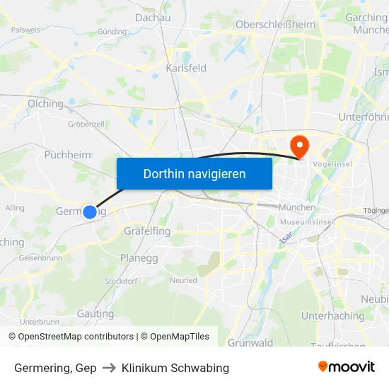 Germering, Gep to Klinikum Schwabing map
