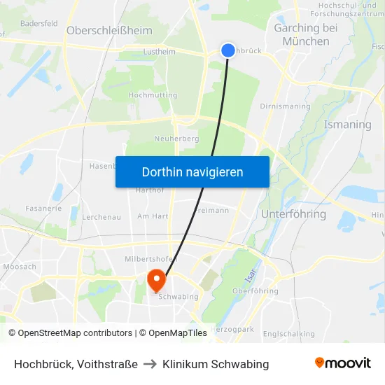 Hochbrück, Voithstraße to Klinikum Schwabing map