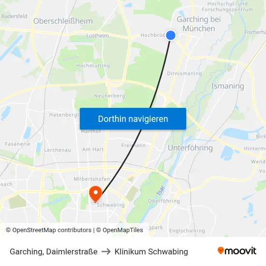 Garching, Daimlerstraße to Klinikum Schwabing map