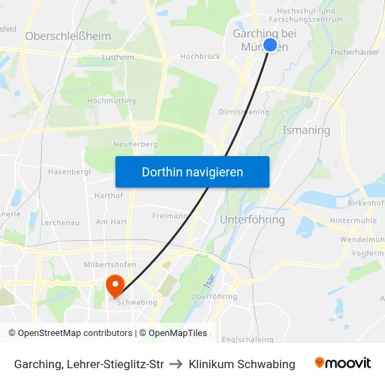 Garching, Lehrer-Stieglitz-Str to Klinikum Schwabing map