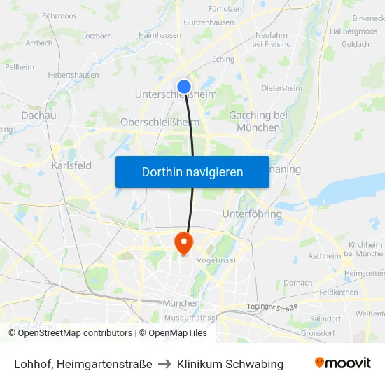 Lohhof, Heimgartenstraße to Klinikum Schwabing map