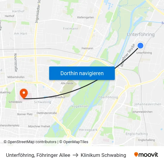 Unterföhring, Föhringer Allee to Klinikum Schwabing map
