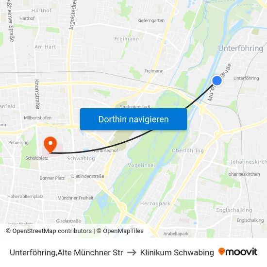 Unterföhring,Alte Münchner Str to Klinikum Schwabing map